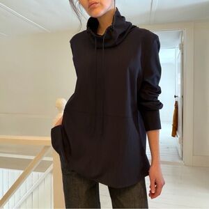 COS Drawstring Funnel-Neck Blouse in Navy NWT